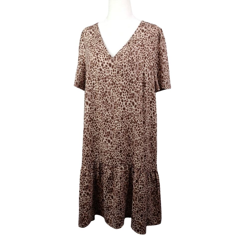 A New Day Womens Animal Print Tiered Shift Dress Sz M Boho Flowy Baby Doll Loose